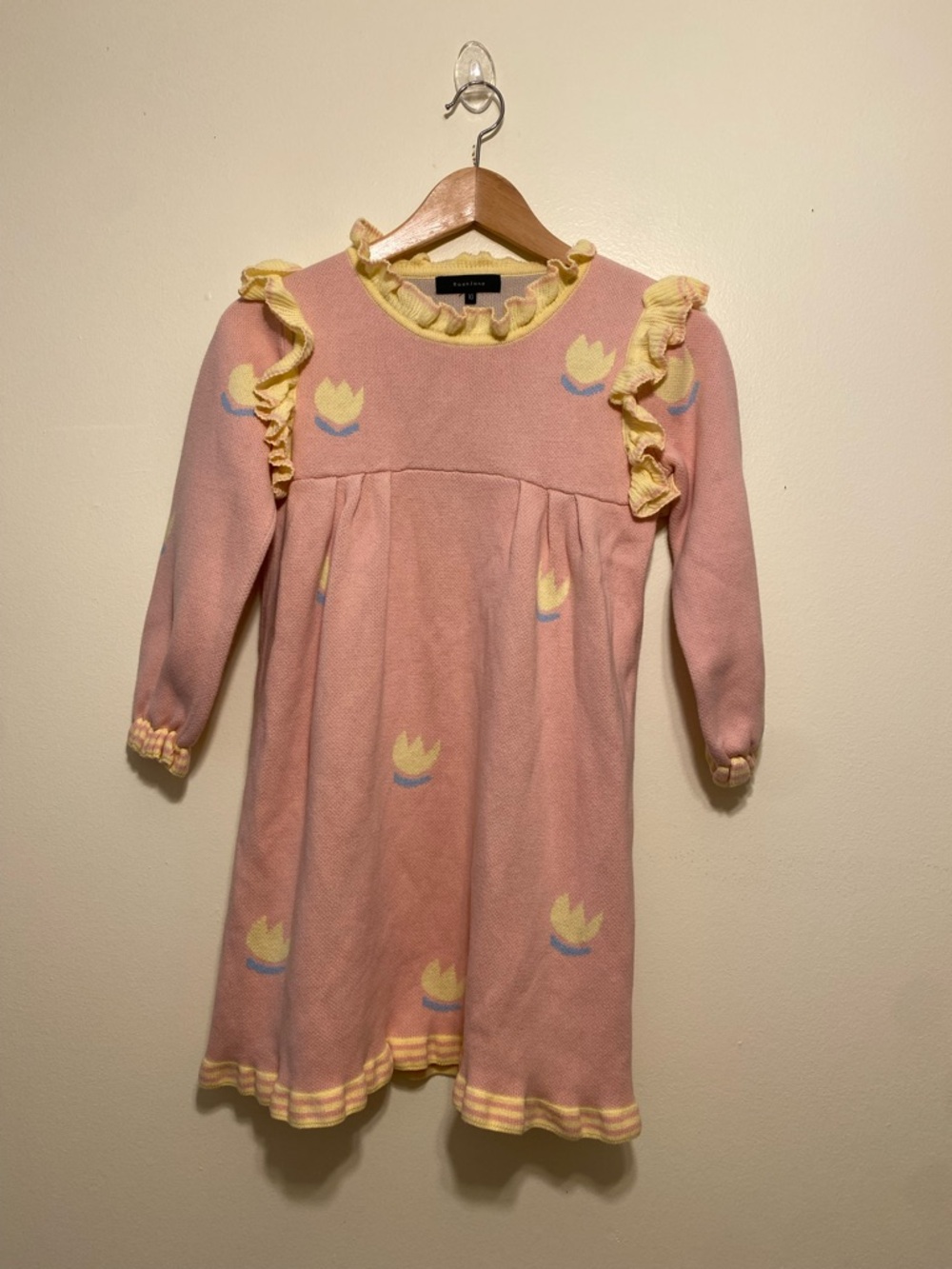 ROANJANE Pink & Yellow Ruffle Trim Knit Kids Dress. Size co 10
